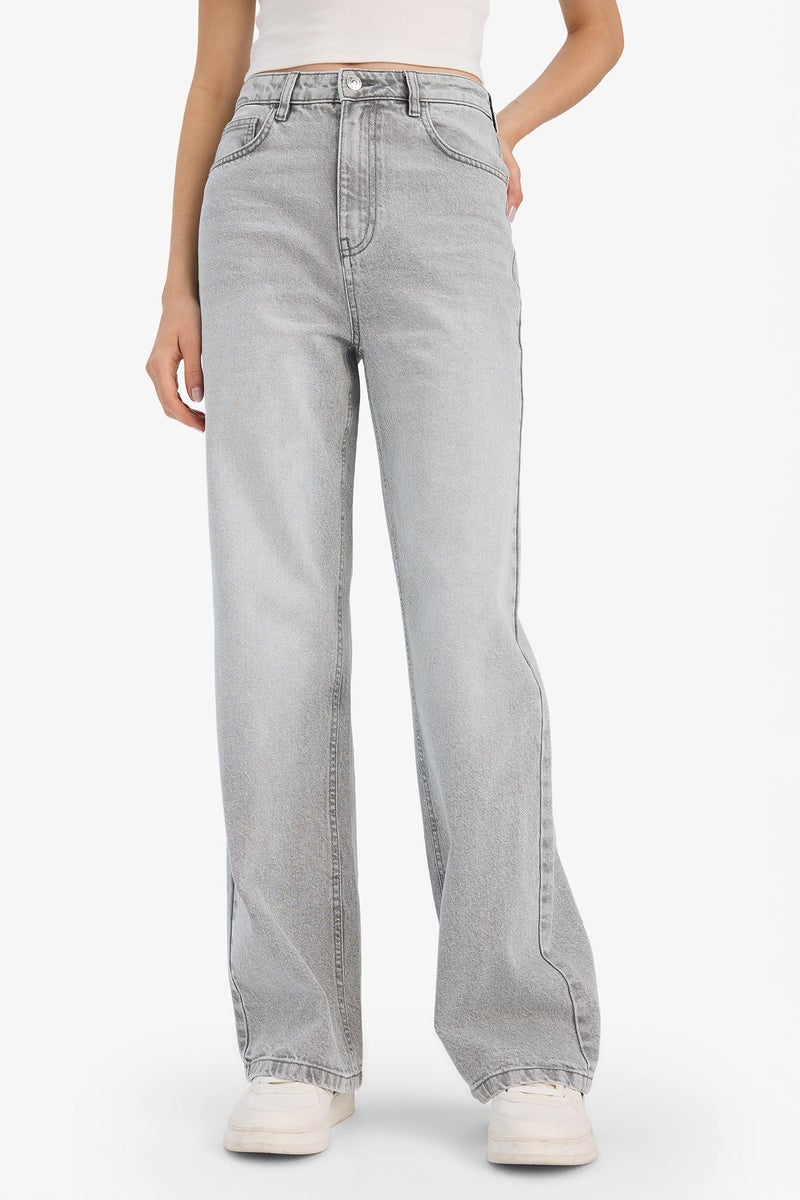 DeFacto Grey Woman Regular Hem Jean Trousers Casual - Image 5