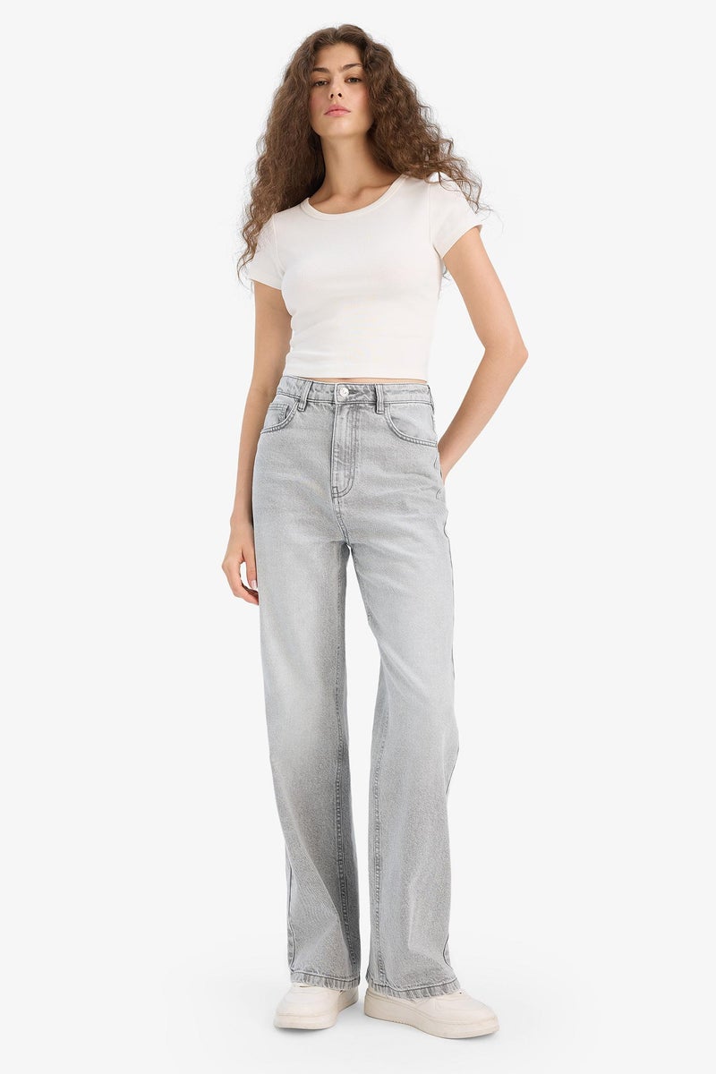 DeFacto Grey Woman Regular Hem Jean Trousers Casual - Image 2