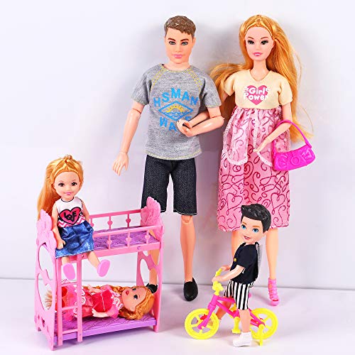 UCanaan Family Dolls Set of 6 People with Dad Pregnant Mom 3 Kids and Baby Boy in Mommy's Tummy and 70 Pcs Accessories for Education and Gift Best Gitfs for Girls Christmas Birthday - Image 3