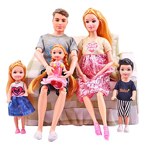 UCanaan Family Dolls Set of 6 People with Dad Pregnant Mom 3 Kids and Baby Boy in Mommy's Tummy and 70 Pcs Accessories for Education and Gift Best Gitfs for Girls Christmas Birthday - Image 4
