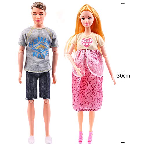 UCanaan Family Dolls Set of 6 People with Dad Pregnant Mom 3 Kids and Baby Boy in Mommy's Tummy and 70 Pcs Accessories for Education and Gift Best Gitfs for Girls Christmas Birthday - Image 5