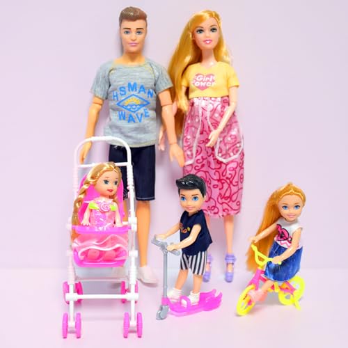 UCanaan Family Dolls Set of 6 People with Dad Pregnant Mom 3 Kids and Baby Boy in Mommy's Tummy and 70 Pcs Accessories for Education and Gift Best Gitfs for Girls Christmas Birthday - Image 2