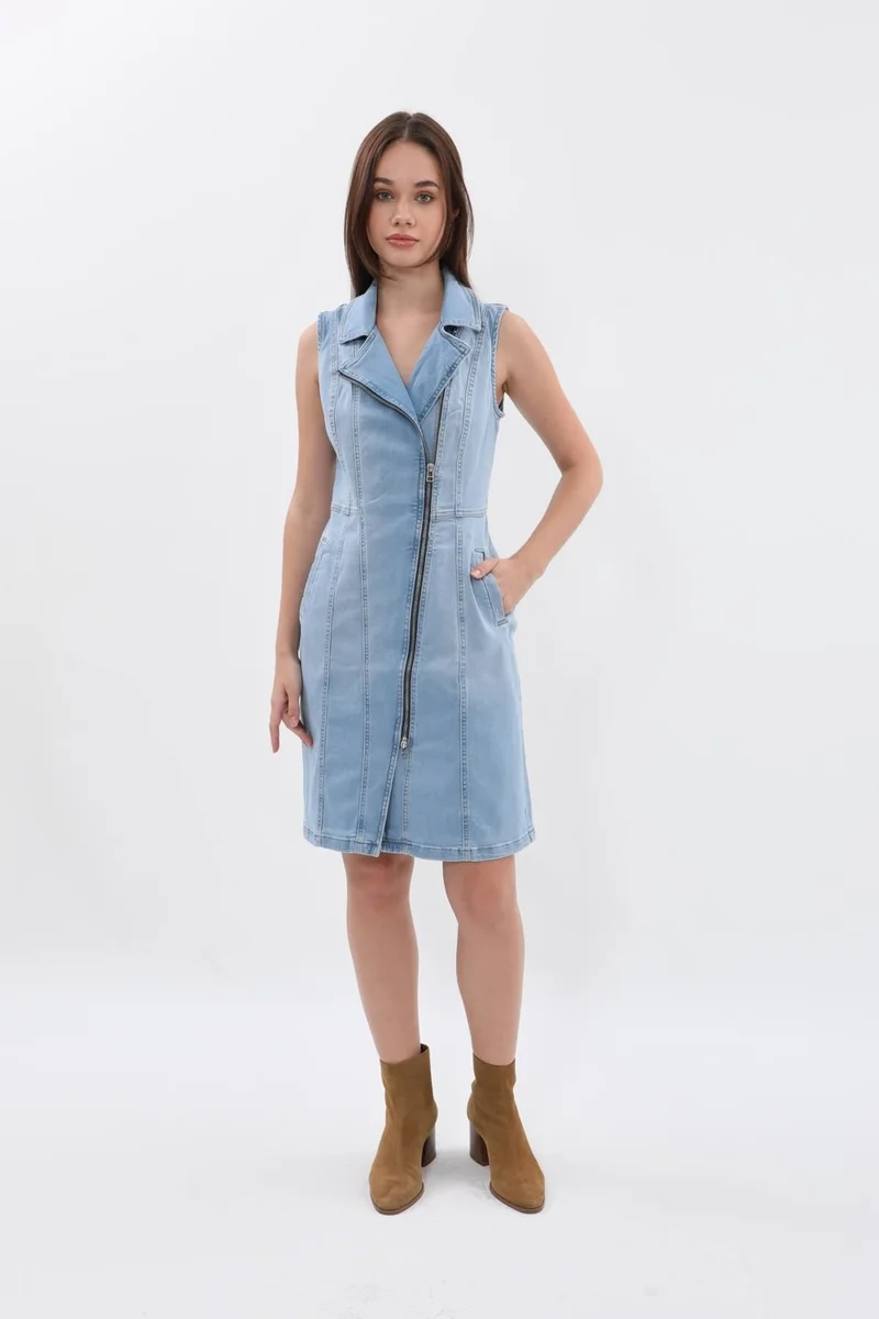 Banny Jeans Women's Light Blue Zippered Jean Dress