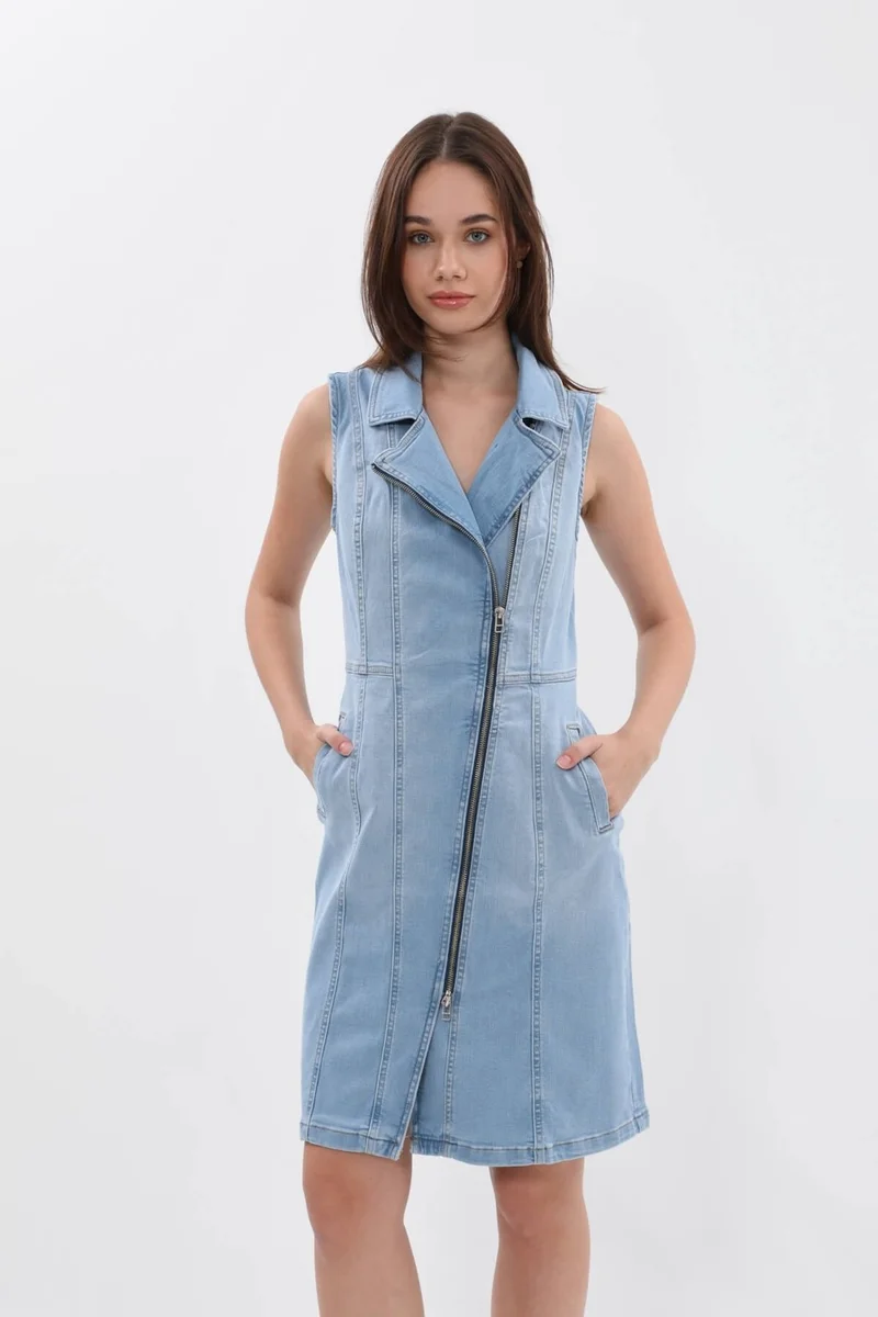 Banny Jeans Women's Light Blue Zippered Jean Dress