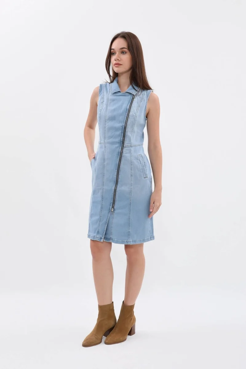 Banny Jeans Women's Light Blue Zippered Jean Dress
