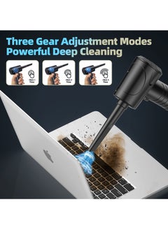 SYOSI SYOSI Compressed Air Duster, 3-Gear Adjustable 100,000RPM Air Duster, Handheld 2 in 1 Air Duster & Vacuum Cleaner, Portable Mini Air Duster Kit with LED Light for Car, PC, Keyboard, Carpet  - Image 2