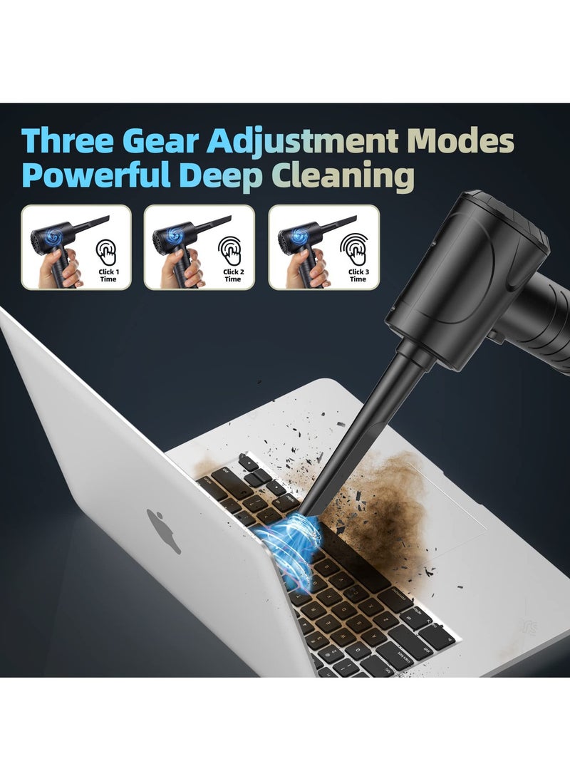 SYOSI - SYOSI Compressed Air Duster, 3-Gear Adjustable 100,000RPM Air Duster, Handheld 2 in 1 Air Duster & Vacuum Cleaner, Portable Mini Air Duster Kit with LED Light for Car, PC, Keyboard, Carpet - Image 1