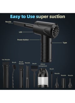 SYOSI SYOSI Compressed Air Duster, 3-Gear Adjustable 100,000RPM Air Duster, Handheld 2 in 1 Air Duster & Vacuum Cleaner, Portable Mini Air Duster Kit with LED Light for Car, PC, Keyboard, Carpet  - Image 5