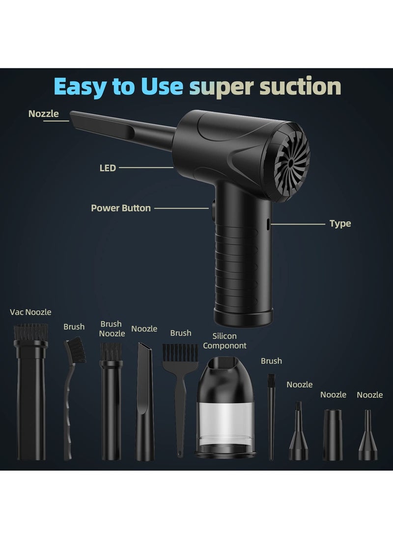 SYOSI - SYOSI Compressed Air Duster, 3-Gear Adjustable 100,000RPM Air Duster, Handheld 2 in 1 Air Duster & Vacuum Cleaner, Portable Mini Air Duster Kit with LED Light for Car, PC, Keyboard, Carpet - Image 1