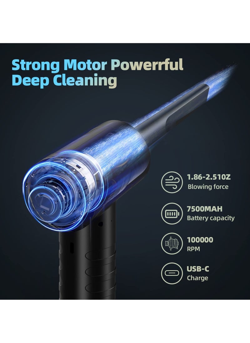 SYOSI - SYOSI Compressed Air Duster, 3-Gear Adjustable 100,000RPM Air Duster, Handheld 2 in 1 Air Duster & Vacuum Cleaner, Portable Mini Air Duster Kit with LED Light for Car, PC, Keyboard, Carpet - Image 1