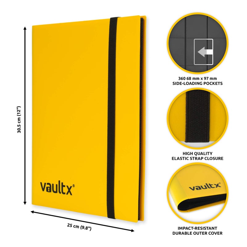 Vault X 9 Pocket Trading Card Strap Binder, 360 cards, Standard, 20 Side-Loading Pages, Folder for Collectible Card Games, Sports, TCG (Yellow) - Image 2