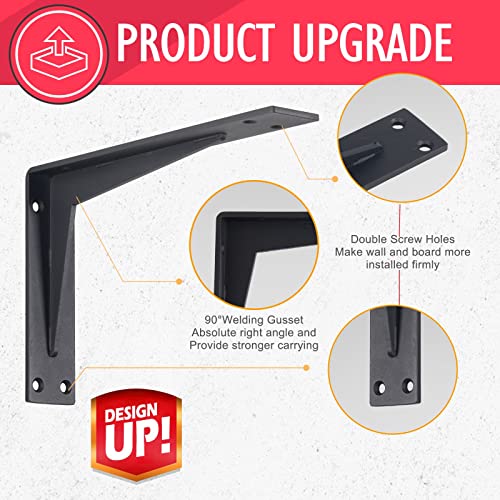 CLT CLETING CLT Black Shelf Bracket, 10” Quarter Inch (1/5") Thick- Max Load: 330 lb Industrial Modern Farmhouse Heavy Duty Corner Brace Joint Right Angle Bracket for Table Bench, Space Saving DIY, Pack of 4 - Image 2