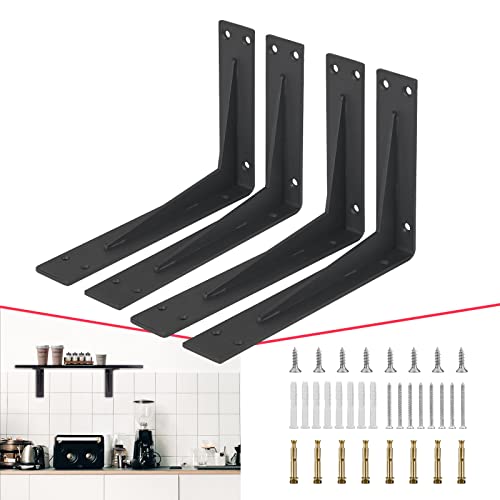 CLT CLETING CLT Black Shelf Bracket, 10” Quarter Inch (1/5") Thick- Max Load: 330 lb Industrial Modern Farmhouse Heavy Duty Corner Brace Joint Right Angle Bracket for Table Bench, Space Saving DIY, Pack of 4 - Image 1