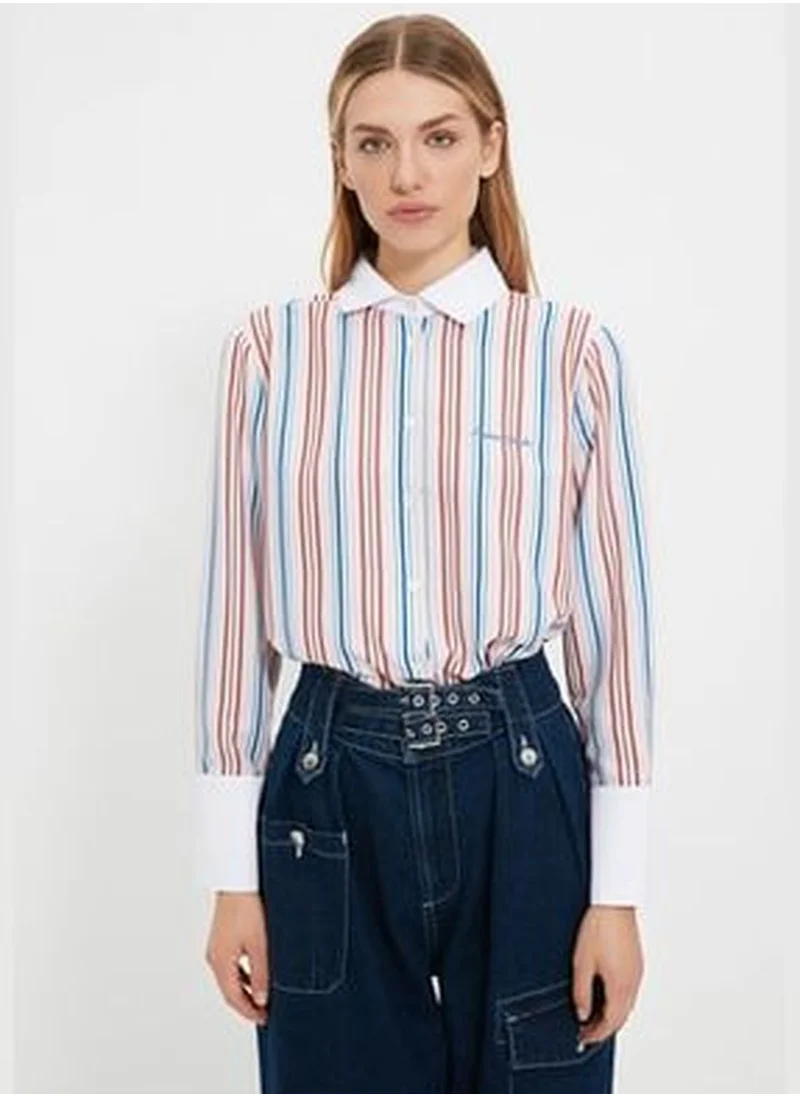 trendyol X Sagaza Studio Multicolored Shirt with Stripes and Embroidery TPRAW22GO1090