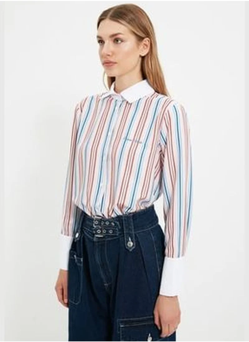 trendyol X Sagaza Studio Multicolored Shirt with Stripes and Embroidery TPRAW22GO1090
