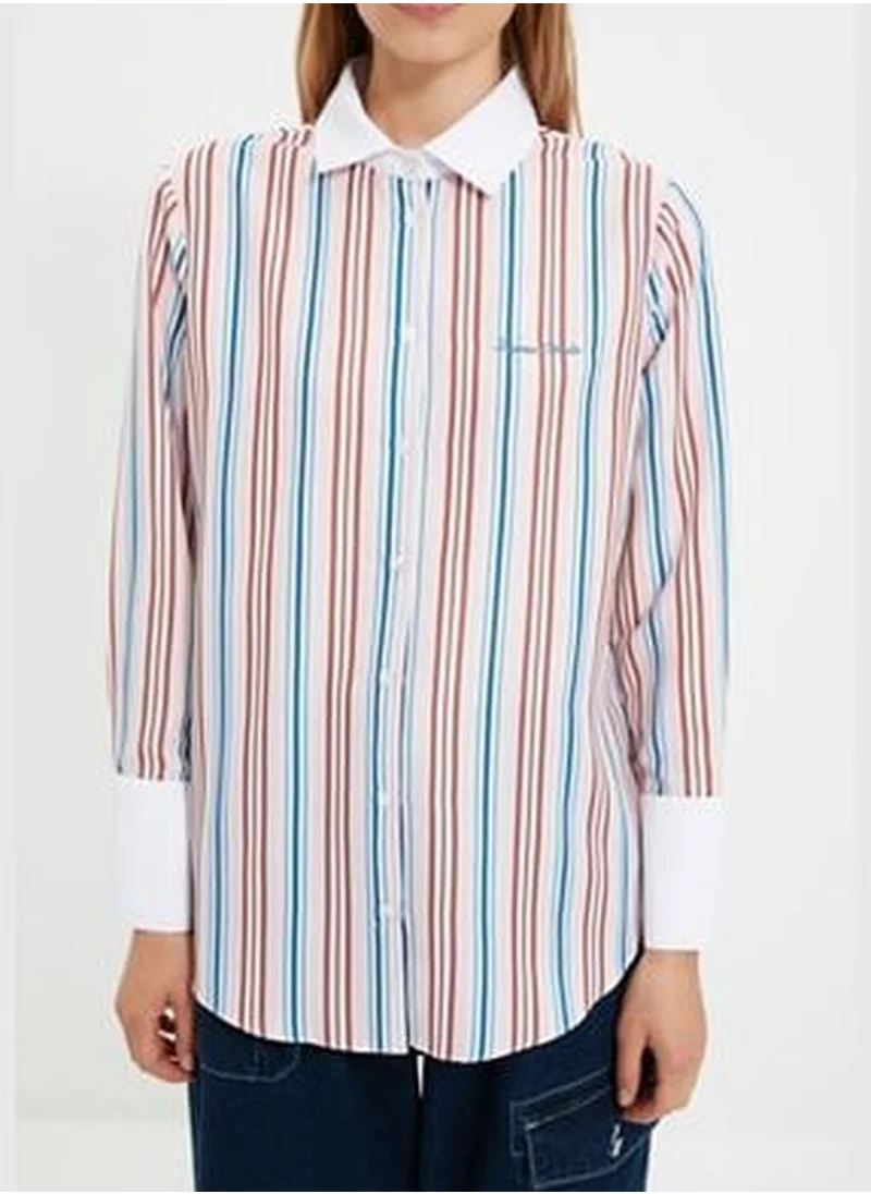 trendyol X Sagaza Studio Multicolored Shirt with Stripes and Embroidery TPRAW22GO1090