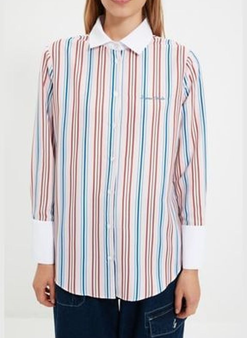 trendyol X Sagaza Studio Multicolored Shirt with Stripes and Embroidery TPRAW22GO1090 - Image 5