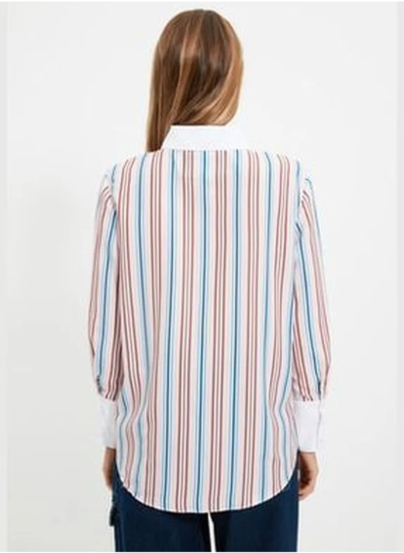 trendyol X Sagaza Studio Multicolored Shirt with Stripes and Embroidery TPRAW22GO1090