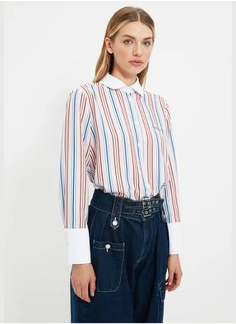 trendyol X Sagaza Studio Multicolored Shirt with Stripes and Embroidery TPRAW22GO1090