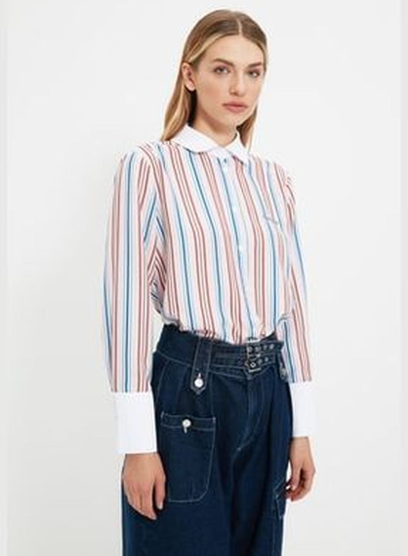 trendyol X Sagaza Studio Multicolored Shirt with Stripes and Embroidery TPRAW22GO1090 - Image 4