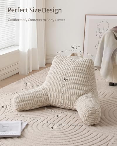 Blissful Diary Reading Pillow, Backrest Pillow with Shredded Memory Foam for Adult & Children, Designed for Bed and Couch Sitting Up, Includes Arms, Pockets and Washable Cover, Off White - Image 3