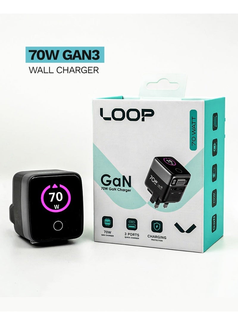 Loop 70W GaN Charger with Display - Black Grey - Image 1