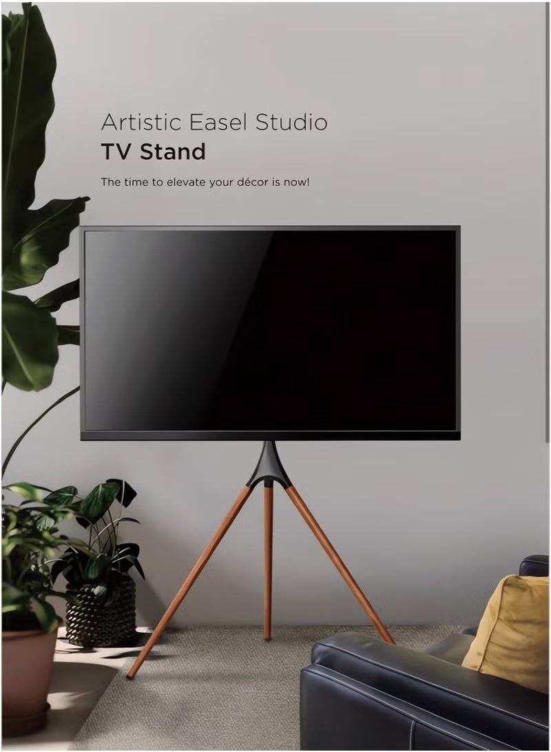 Arabest Artistic Easel Studio TV Stand Free Standing Tv Stand Portable TV Stand for 43 to 65 Inch Screen TVs TV Display Stand Height Adjustable Swivel and Wood Tripod Base Floor Standing Tv Stand tv mounts  - Image 4
