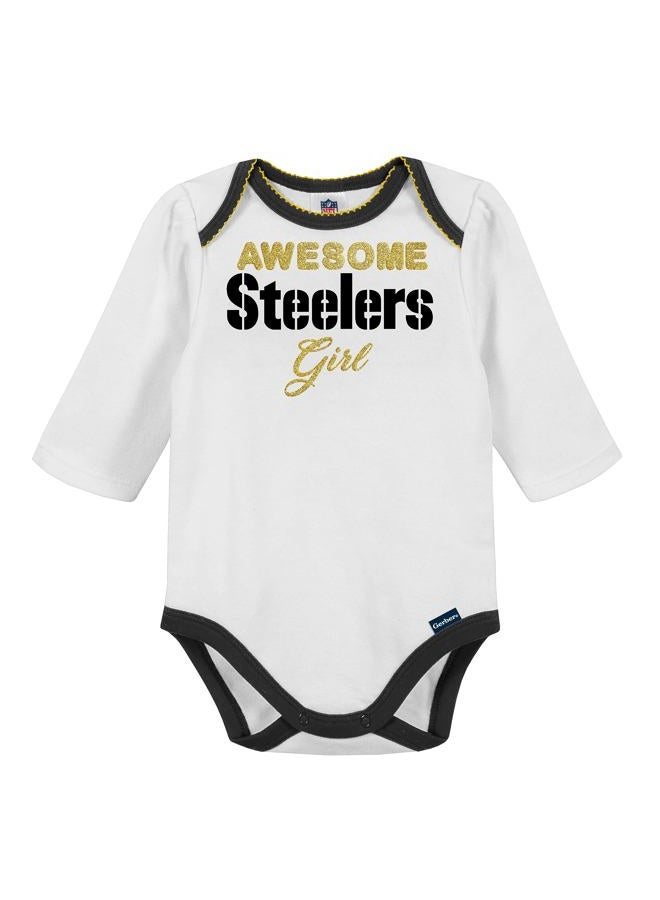 Gerber NFL Pittsburgh Steelers 3 Pack Bodysuit Footed Pant and Cap Registry Gift Set, black/white Pittsburgh Steelers, 0-3M - Image 2