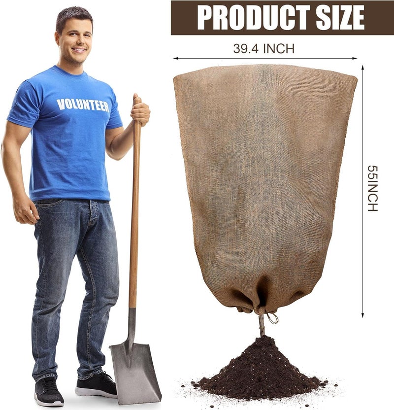 Woanger 8 قطع أكياس تغطية النباتات من الخيش الشتوي 40 × 56 بوصة قابلة لإعادة الاستخدام دافئة كبيرة لحماية النباتات من الصقيع مع حبل سحب لحماية الأشجار من التجمد غطاء خارجي للحديقة - Image 2