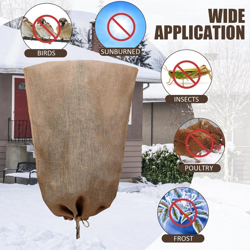 Woanger 8 قطع أكياس تغطية النباتات من الخيش الشتوي 40 × 56 بوصة قابلة لإعادة الاستخدام دافئة كبيرة لحماية النباتات من الصقيع مع حبل سحب لحماية الأشجار من التجمد غطاء خارجي للحديقة - Image 5