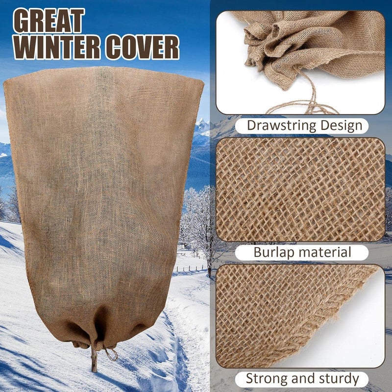Woanger 8 قطع أكياس تغطية النباتات من الخيش الشتوي 40 × 56 بوصة قابلة لإعادة الاستخدام دافئة كبيرة لحماية النباتات من الصقيع مع حبل سحب لحماية الأشجار من التجمد غطاء خارجي للحديقة - Image 3