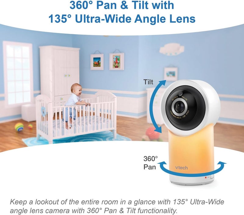 VTech RM7766-2HD Smart Wi-Fi 1080p Video Baby Monitor with 2 Cameras, 360° Pan-and-Tilt, 7 Inch Display, Night Light, and Remote Access - Image 4
