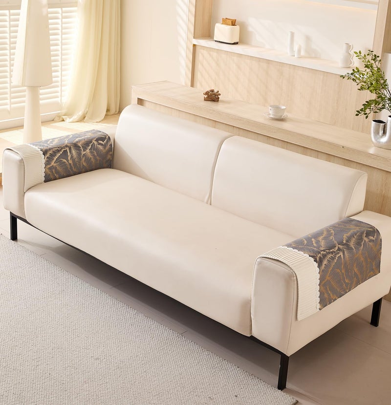House of Quirk Sofa Cover Mat Leaf Pattern Chenille Fabric Seater Sofa Slipcover Anti-Slip Stretch Seat Pad from Pets Replacement Protector (Two Seater, Grey Gold, 90x120cm) - Image 2
