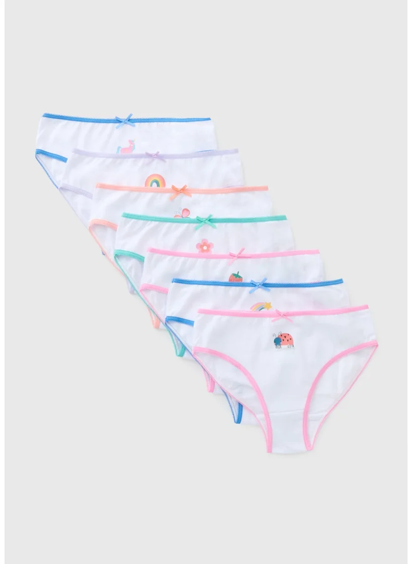 Matalan 7 Pack Girls White Design Briefs