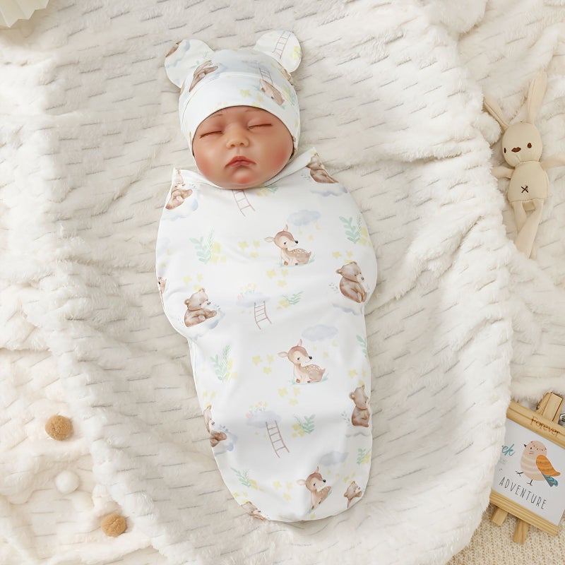 Cloud Deer Newborn Hat Set For 1-3 Months Sleep Aid Startle Reflex Prevention - Image 3