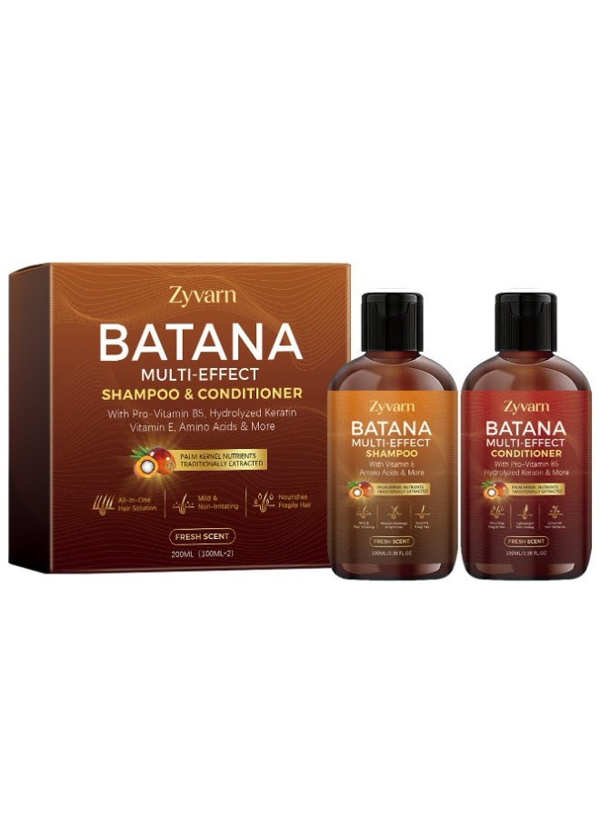 Zyvarn Batana Oil Hair Care Shampoo u0026 Conditioner Set, Mild Plant Extract Cleansing u0026 Nourishing Hair Kit, Repair Dry Damaged Hair for All Scalp u0026 Hair Types, 2 Bottles 100ml Each - Image 1
