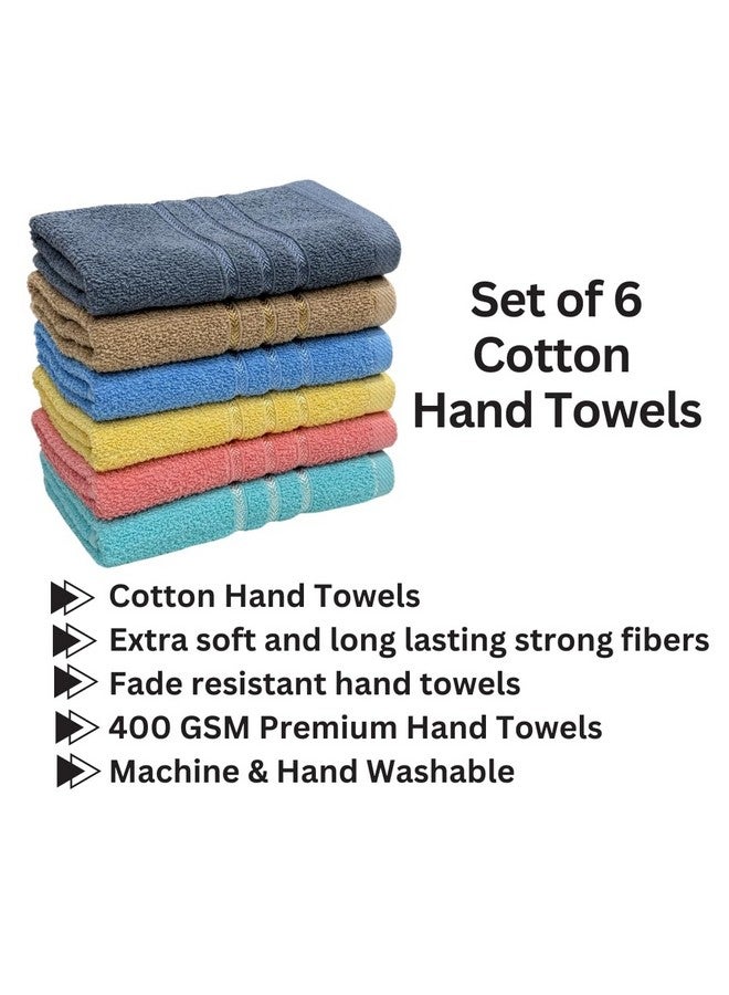 STAMIO Cotton 400 GSM Plain Hand Towel Set of 6, 14 X 21 Inch for Men, Women, Home Use, Gym, Wash Basin | Soft, Absorbent, Quick Dry, Small Size Towels, Travel Friendly | Multicolored - Image 2