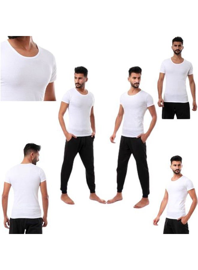 Dice Bundle Of Four 100% Cotton Round Neck Half Sleeve - White