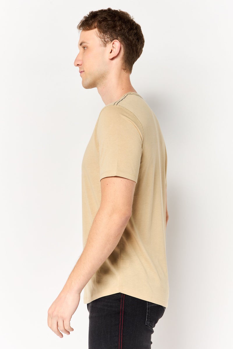 Project Essentials Men Crew Neck Short Sleeve Solid T-Shirt, Beige - Image 4
