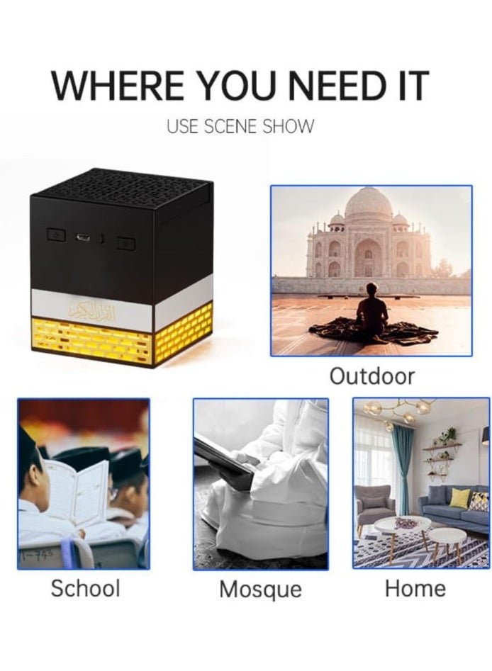 تلواح SQ-718 Quran Speaker with Bakhoor Burner | Bluetooth Speaker with APP & Remote Control, Multi-Color LED Lights, 18 Reciters & 15 Languages, Kaaba Design, 8GB Storage - Image 2