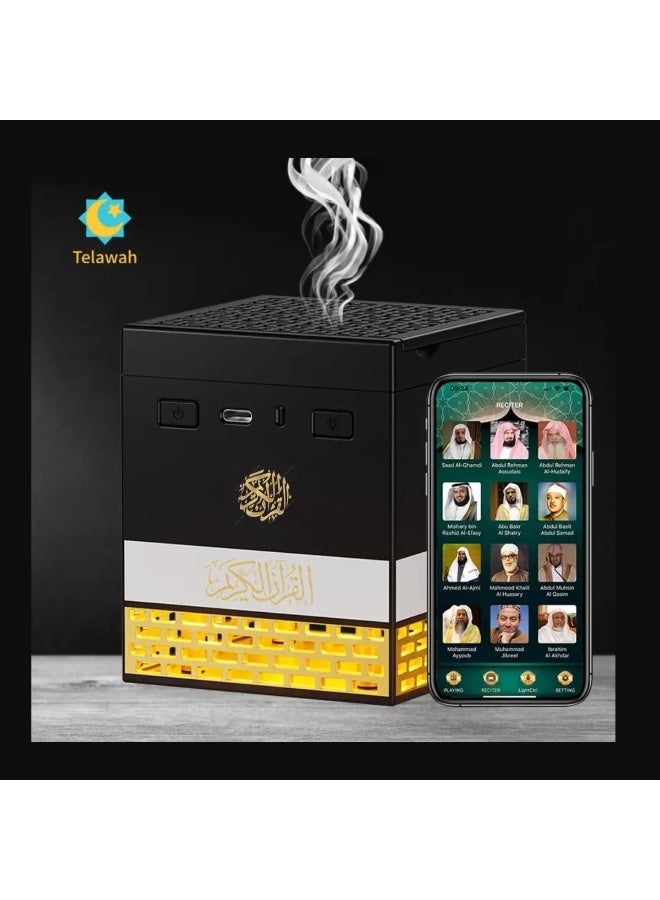 تلواح SQ-718 Quran Speaker with Bakhoor Burner | Bluetooth Speaker with APP & Remote Control, Multi-Color LED Lights, 18 Reciters & 15 Languages, Kaaba Design, 8GB Storage - Image 5