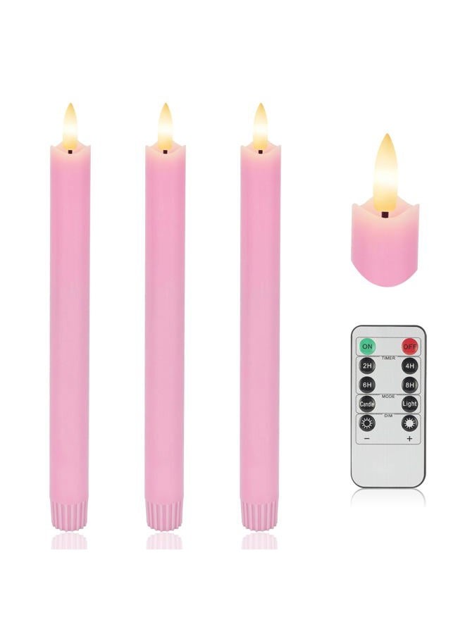 AFINETH Flameless Taper Candles with Rmote, 3 Pack Led Candles Flickering Candlesticks, Electric Candles for Home, Wedding, Party Decor, Pink - Image 1