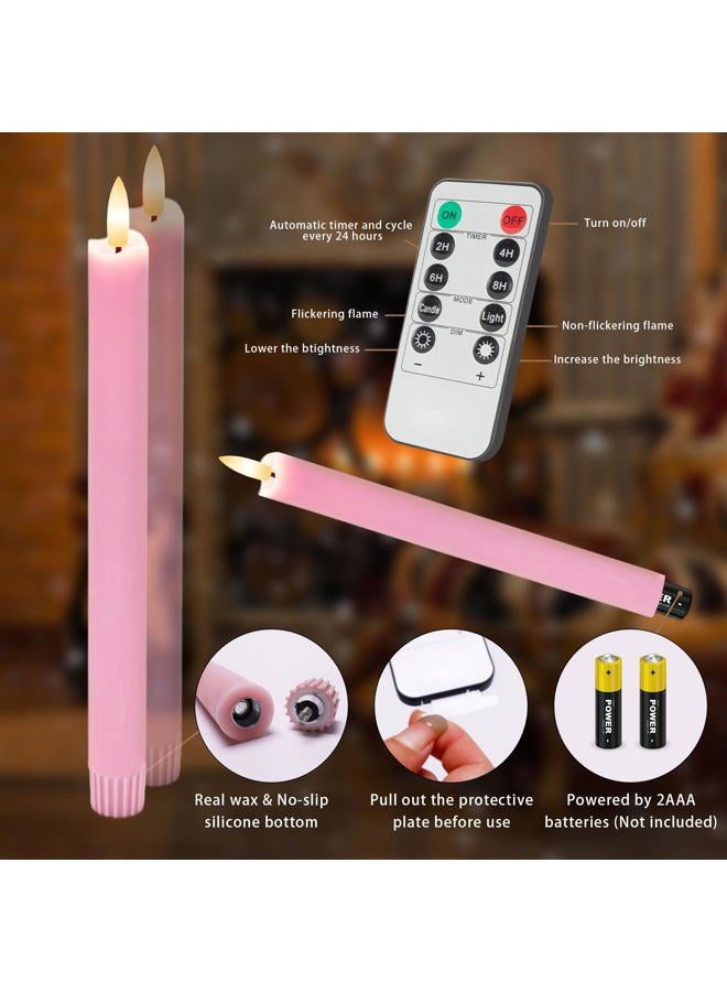 AFINETH Flameless Taper Candles with Rmote, 3 Pack Led Candles Flickering Candlesticks, Electric Candles for Home, Wedding, Party Decor, Pink - Image 2