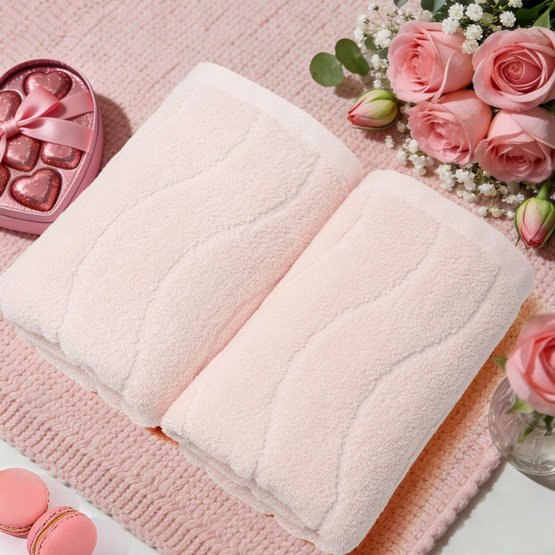 Jacquotha 2-Piece Hand Towels for Bathroom with Wavy Striped Jacquard, Premium Quick Dry Spa Face Towels 13"x29", Blush Pink - Image 2