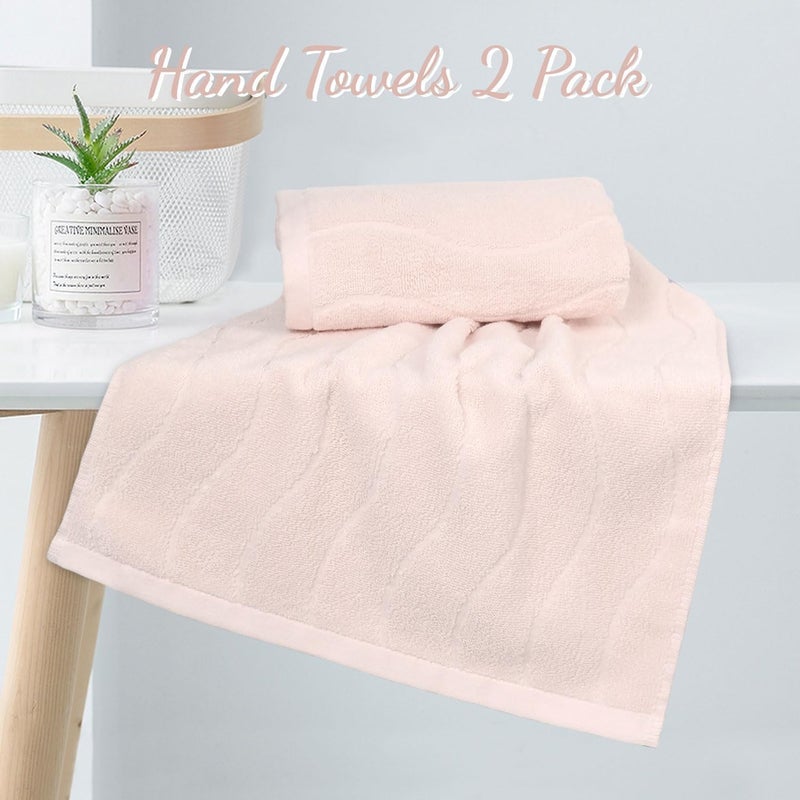 Jacquotha 2-Piece Hand Towels for Bathroom with Wavy Striped Jacquard, Premium Quick Dry Spa Face Towels 13"x29", Blush Pink - Image 4