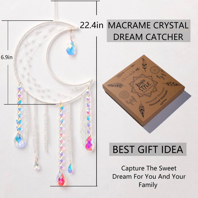 أرتي ليدي Artilady Dream Catchers مع كريستالات - كبير أبيض بوهو القمر حلم الماسك جدار ديكور ديكورات المنزل للمنزل الفتيات الأطفال غرفة نوم ديكور عيد الميلاد عيد الميلاد في سن المراهقة فتاة الأولاد الهدايا - Image 5