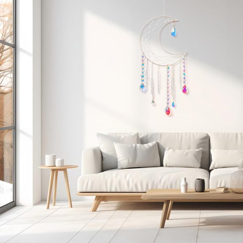 أرتي ليدي Artilady Dream Catchers مع كريستالات - كبير أبيض بوهو القمر حلم الماسك جدار ديكور ديكورات المنزل للمنزل الفتيات الأطفال غرفة نوم ديكور عيد الميلاد عيد الميلاد في سن المراهقة فتاة الأولاد الهدايا - Image 4