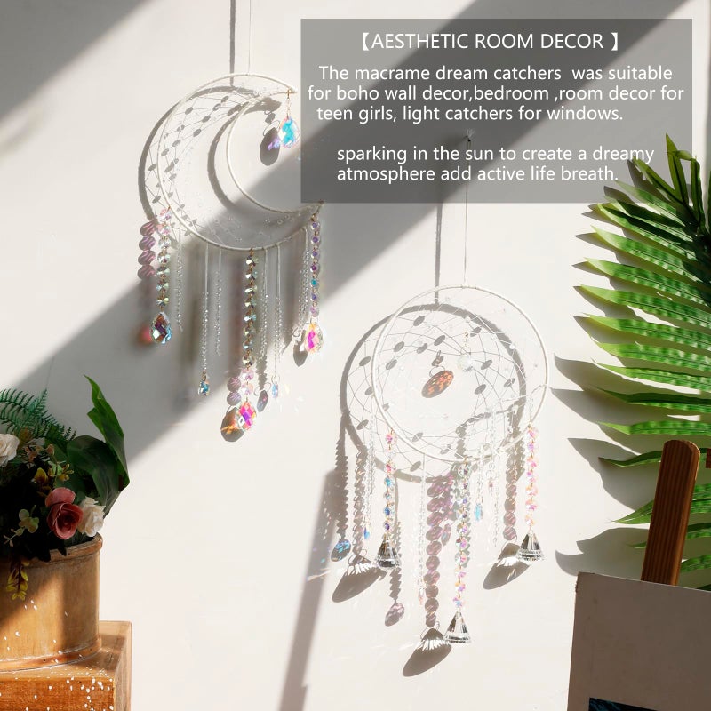 أرتي ليدي Artilady Dream Catchers مع كريستالات - كبير أبيض بوهو القمر حلم الماسك جدار ديكور ديكورات المنزل للمنزل الفتيات الأطفال غرفة نوم ديكور عيد الميلاد عيد الميلاد في سن المراهقة فتاة الأولاد الهدايا - Image 2