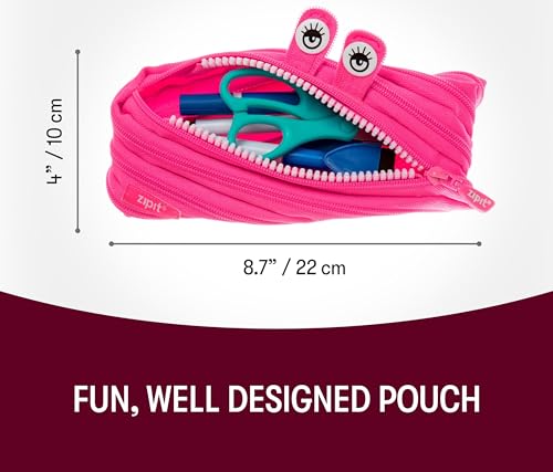 ZIPIT Monster Pencil Case for Girls, Cute Zipper Pouch for Kids Teens, Stationery Bag for School ,Pink - Image 2