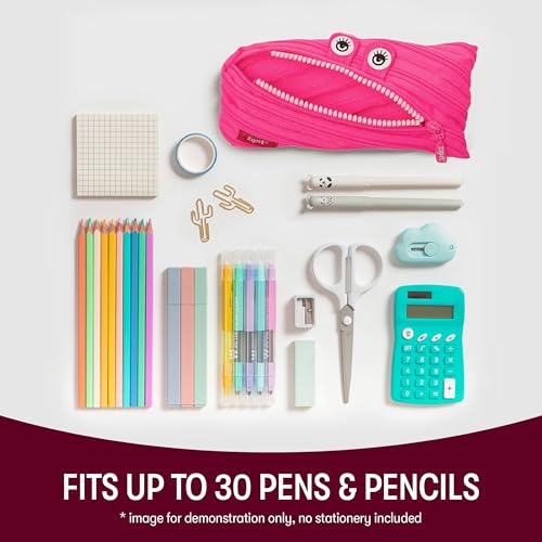 ZIPIT Monster Pencil Case for Girls, Cute Zipper Pouch for Kids Teens, Stationery Bag for School ,Pink - Image 4